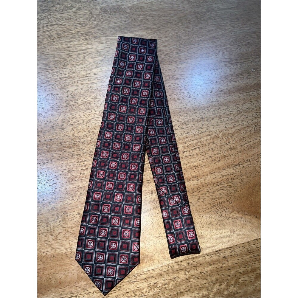 Colours by Alexander Julian Men’s Tie Black Red White Geometric Squares Handmade